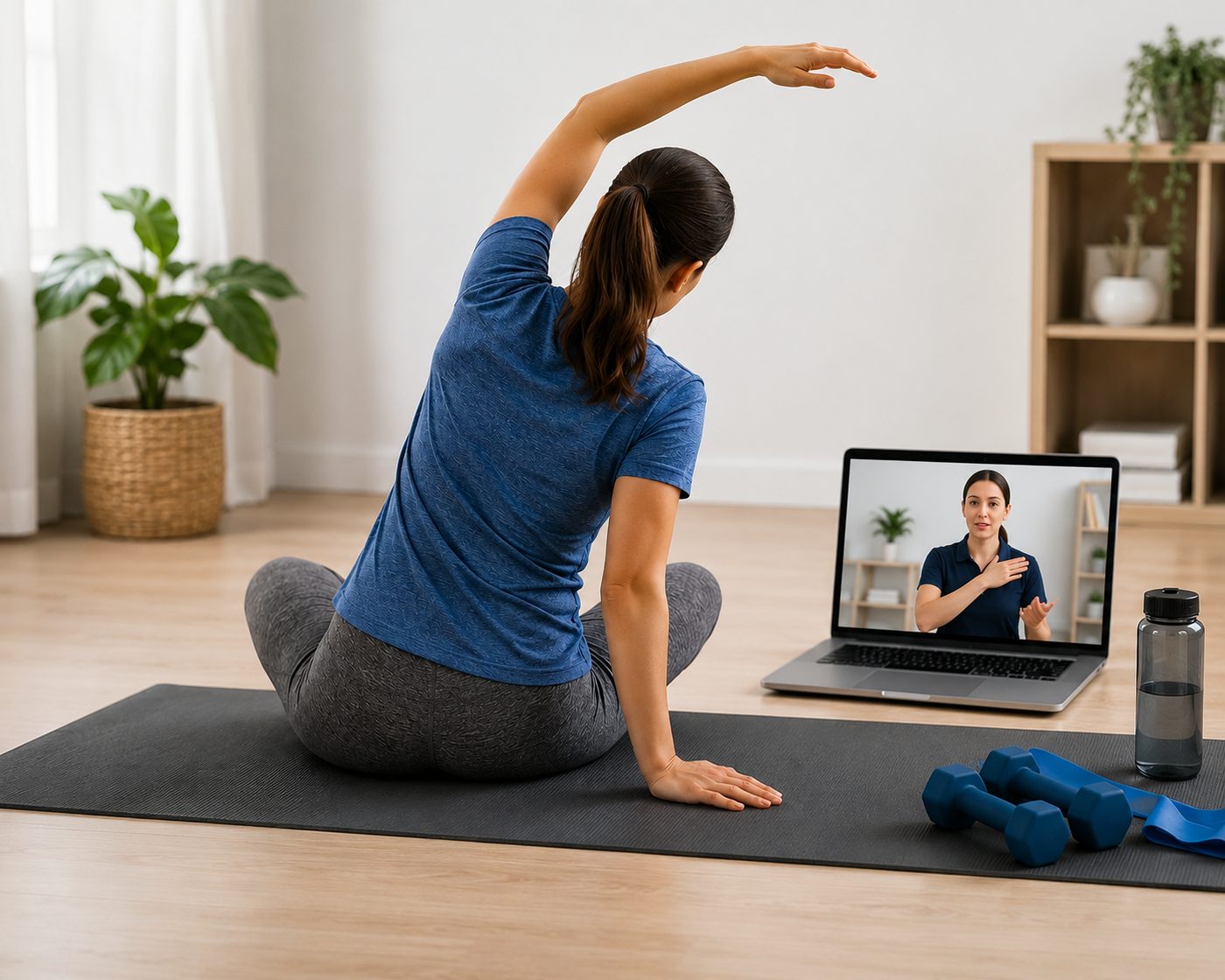 A PACT physiotherapist reviewing an injured worker's recovery in a telehealth session