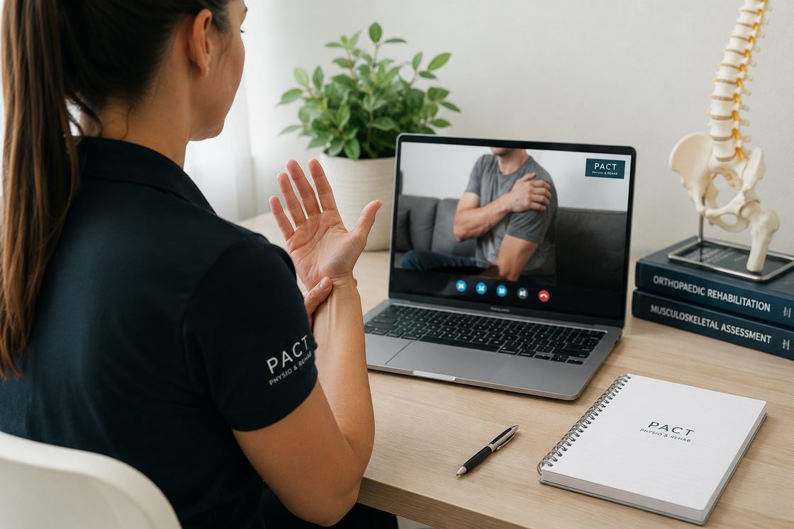 PACT physiotherapist providing a telehealth video assessment to a patient